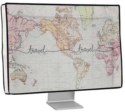 kwmobile Dust Cover for 31-32 monitor - Linen Monitor Protector with Design - Travel Black/Multicolor