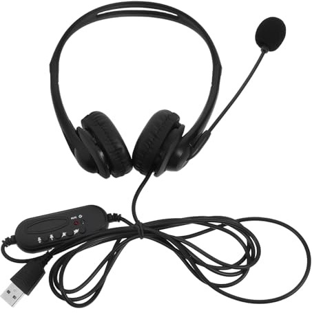 VOSAREA Noise Reduction Headset Cvc6.0 Abs over Ear with Mic for Calls | Mute Microphone, Volume Control, Soft Flexible Earmuffs, Sponge and Pu Build, Black Finish for Office Use