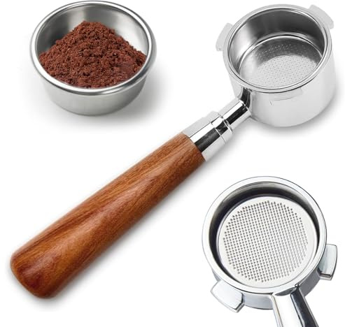 Porte-filtre sans fond 51 mm avec 3 oreilles, porte-filtre Espresso Bottomless, porte-filtre compatible avec DeLonghi Dedica EC680, EC685, EC885, panier filtrant en acier inoxydable et poignée en bois