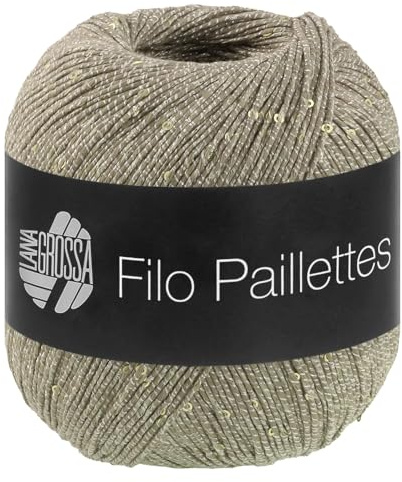 LANA GROSSA Filo Paillettes |Edles, fest verzwirntes Garn mit Pailletten & Matt-Glanz-Effekt | Handstrickgarn aus 55% Baumwolle, 39% Polyester, 6% Polyamid | 50g Wolle, Stricken & Häkeln | 155m FB 13