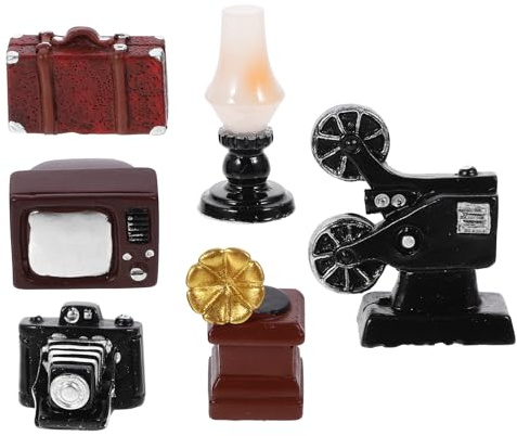 YARNOW Mini Gramophone Rétro 6 Pièces Vintage pour Maison de Poupée, Accessoires Miniatures Décoratifs pour Salon, Phonographe Miniature et Électroménager, Ornement Bureau pour
