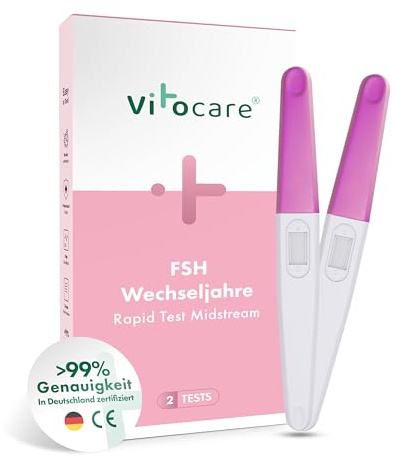 Hormontest Frauen Wechseljahre, 2x Menopause Test Zuhause – FSH Selbsttest Urin – Perimenopause Test – in 3 Minuten Klarheit – vitocare
