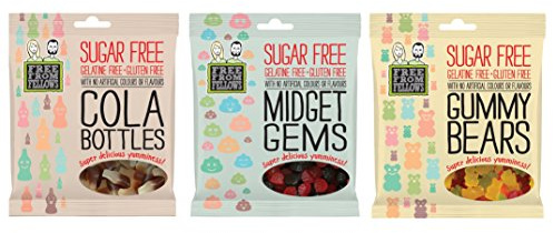 Cola Bottles, Midget Gems & Gummy Bears - Sugar, Gelatine & Gluten Free Jellies Sweets 100g (Pack of 3)