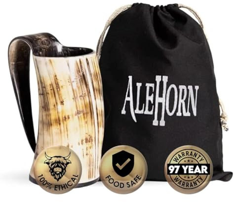 AleHorn Drinking Horn - Coffee Mug | Viking Drinking Horn Mug - Viking Cup | Viking Mugs for men | Viking Drinking Mug | Mead Horn - Viking Beer Mug - Viking Horn Mug | Hot and Cold (12oz)