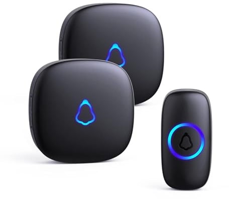 SECRUI Campanello Senza Fili da Esterno, Doorbell Wireless con 2 Ricevitori + 1 Pulsante, 58 Suonerie, 5 Livelli Volume 120 dB, LED, 300 m Lunga Portata per Casa,Appartamento Porta d’Ingresso, Nero