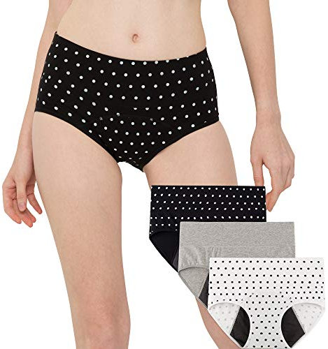INNERSY Culotte Menstruelle Flux Abondant Slip Anti Fuite sous-vêtement Post Cesarienne Lot de 3 (Medium, Noir/Blanc/Gris)