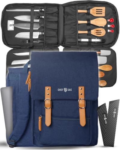 Mochila vintage para cuchillos de chef, más de 30 bolsillos para cuchillos y herramientas de chef, funda de transporte para cuchillos con bolsillo trasero oculto para tableta, bolsa resistente para