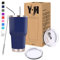 Y·J&H 30oz (850ml) Doppelwandig Vakuum Isolierter Autobecher, Edelstahl Reiseflasche, Thermobecher Kaffee to Go mit 2 Spritzfestem Deckel 2 Strohhalm, Rohrbürste,BPA Free - Navy Blau