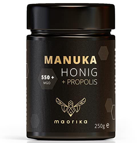 maorika - Manuka Honig 550 MGO im Glas (lichtundurchlässig) - laborgeprüft, zertifiziert aus Neuseeland (Manuka Honig mit Propolis)