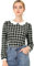 Allegra K Femmes Chemisier Carreaux Contrastés Manches Bouffantes Col Claudine Noir Blanc L