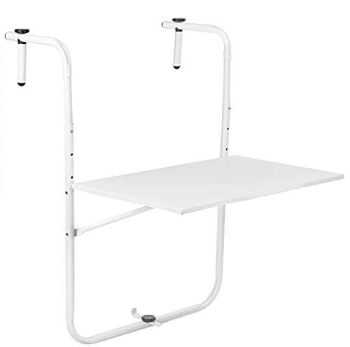 PrimeMatik - Mesa abatible de Metal para balcón 60x40cm Blanco