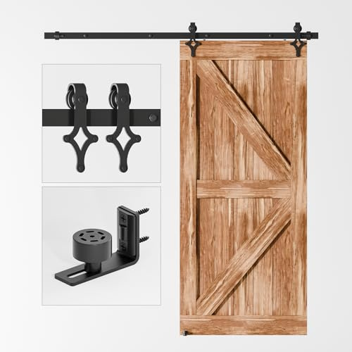 Wolfbird Hardware Kit Scheunentür 213cm-7ft Schiebetür System Schienen Kit mit verstellbarer Holztür Bodenschiene