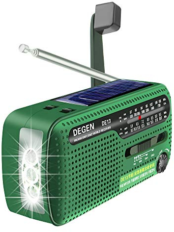 DE13 FM AM SW Radio Portatile Manovella Solare EmergenzaRadio Wind Up Radio con Torcia Elettrica Luce da Lettura Regolabile SOS Allarme Funzione Adatta a Famiglia Campeggio