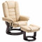 HOMCOM Poltrona con Poggiapiedi Reclinabile 135°, Poltrona Relax Ergonomica Girevole con Pouf, Poggiatesta e Braccioli in Pelle PU per Camera, Ufficio, Soggiorno e Salotto, 85x82x106 cm, Beige