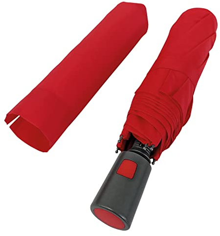 Paragua Plegable Rojo Liso Mujer Hombre - Pequeño Paragua de Bolsillo Antiviento con Abertura Automática - Mini Sombrilla de Lluvia Resistente Compacta para Viajes - Diámetro 96 cm (Rojo)