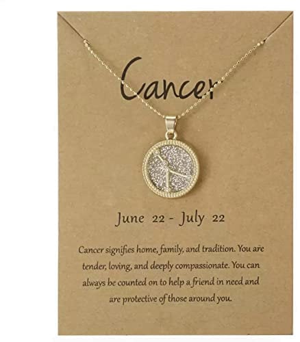 Gold Star Sign Coin Constellation Pendant Chain Necklace – Day – Cancer (22nd June - 22nd July) - Zodiac Constellation Horoscope Celestial Astrology Jewellery - Women Men Gift