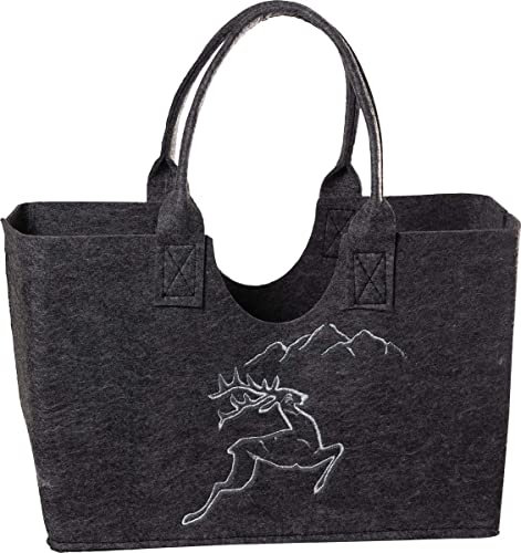 Steinnacher Witzgall Filztasche Hirsch silber gestickt 29x15 H20/30 Shoppertasche Einkaufstasche Henkeltasche