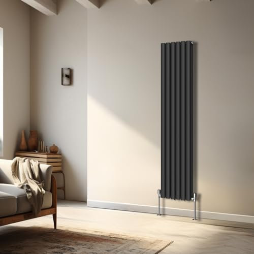 NRG 1600 x 354mm Vertical Double Oval Panel Radiator Black Designer Bathroom Central Heating Rads for Living Room and Kitchen
