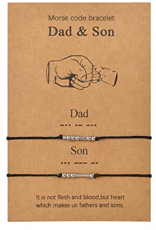 VU100 2 pièces Morse Code Bracelet Fête des Pères Cadeau Bijoux Cadeau Fait à la Main pour Papa et Fils
