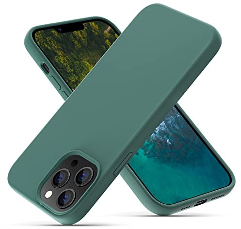OIIAEE Silicone Case Designed for iPhone 13 Pro Max Case, Ultra Slim Shockproof Protective Liquid Silicone Phone Case with Soft Anti-Scratch Microfiber Lining, 6.7 inch, Pine Green