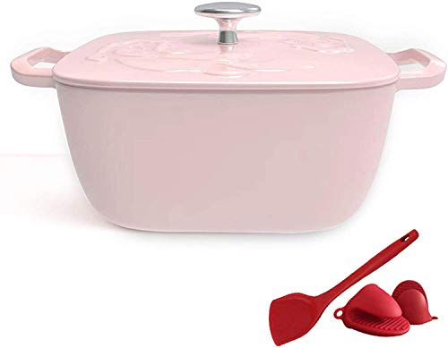 Casserole Dishes with Lids Enameled Cast Iron Casserole Square Braiser, Cast Iron Cookware with StainlessSteel Knob, Nonstick Dutch Oven for Cooking and Baking,Pink Casserole Dishes ( Color : Pink )