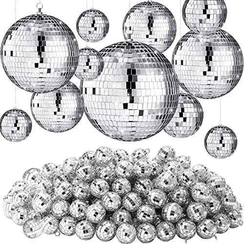 Hoolerry Discokugeln, reflektierend, hängende Discokugel-Dekorationen mit Haken, verschiedene Silberkugeln für Karneval, 70er-Jahre, Disco-Motto-Party, Hochzeit, Junggesellinnenabschied