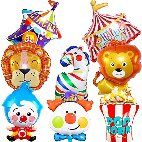 HGSHUO Folienballon Zirkus Geburtstagsdeko Ballon Tiere Luftballon Folie Kindergeburtstag Deko Geburtstag Löwe Clown Zebra Luftballons Helium für Geburtstagsfeier Karneval Urlaub Party