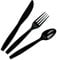 150 Stück PlastikBesteck Set,Wiederverwendbaren Schwarz Plastik Knife Fork Spoon set enthalten 50 PlastikMesser 50Plastikgabeln 50PlastikLöffel