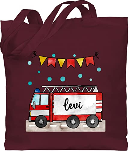 Baumwolltasche - Feuerwehrauto Motiv I Leiterwagen Geschenk Feuerwehr I Löschzug - Unisize - Bordeauxrot - personalisierter jutebeutel kinder kita tasche jungen jugendfeuerwehr name beutel