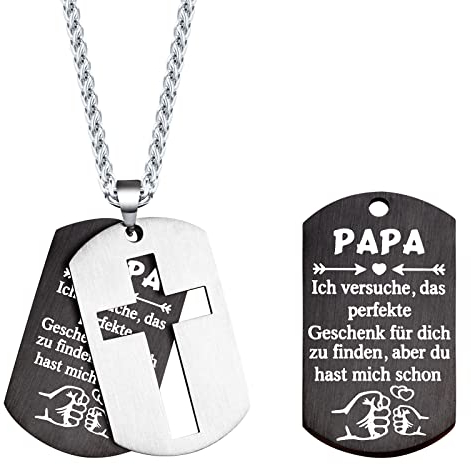 CheersLife Papa Halskette Edelstahl Hundemarke Kreuz Vatertagsgeschenk Herren Geschenk für Vater, Geburtstag