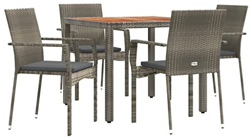 vidaXL Garten Essgruppe 5-TLG., Gartenmöbel Set mit Kissen, Gartengarnitur Tisch 4 Stühle, Sitzgruppe Gartenset Modulares Design, Grau Poly Rattan