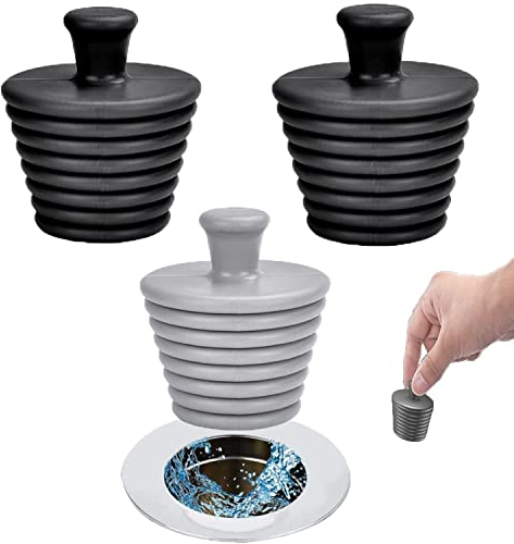 DUOHERESHUI 3 Pezzi Tappo Scarico Per Vasca, Tappo Per Vasca, Lavandino Bagno In Silicone Nero, Grigio