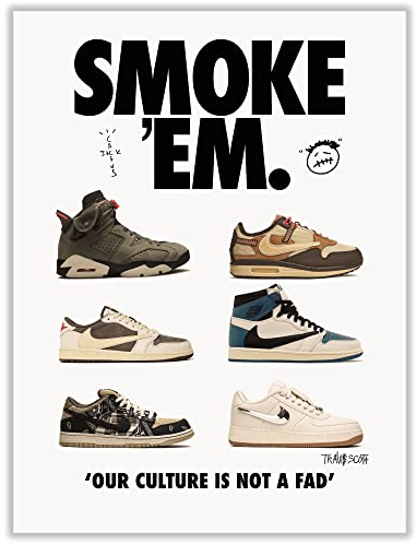 CREAARO Hypebeast Sneaker Poster ungerahmt Michael Jordan & Travis Scott Poster – Hypebeast Raumdekor Schuhe für Jungen Jungs Männer Zimmer – Wandkunst Dekor Ästhetisch Coole Poster Schuhe Malerei 30,5 x 40,6 cm