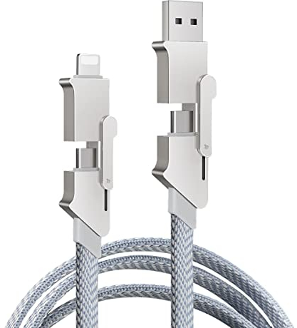 Aiivioll USB C Charger Cable, 60W USB A/USB C to USB C/Lightning Cable Flat Braided Fast Charging for iPhone 15/14, Samsung S22/S21, Huawei, Pixel, iPad, Switch, and More (1m/Light Gray)