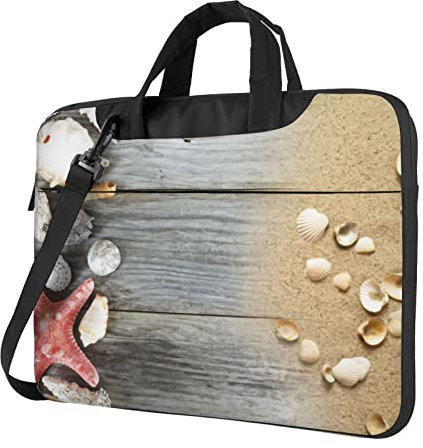 Seashells on wooden board Printed Laptop Shoulder Bag Classic Briefcase Laptop Bag Messenger Bag Carry Case, nero, 13 inch
