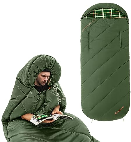 Kingcamp Flanellschlafsack 100 cm breit XXL, Warm Schlafsack mit Reißverschluss für Arme, 3-4 Jahreszeiten Schlafsäcke groß, für Erwachsene beim Outdoor Camping, (Grün)