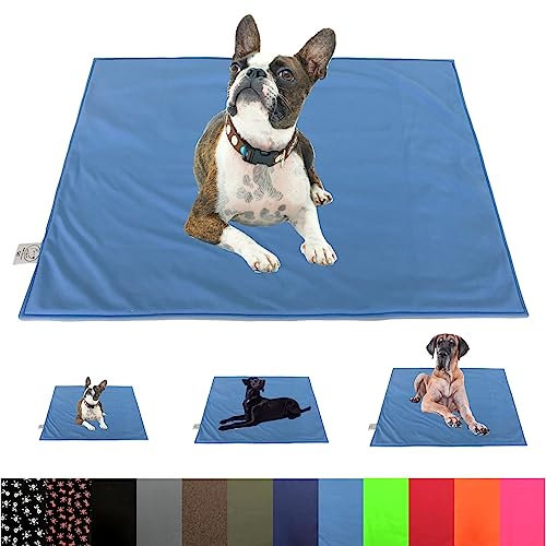 elropet Hundedecke Softshell kleine Hunde/Hundedecke Softshell große Hunde/Hundedecke unterwegs & daheim/Hundedecke wasserabweisend (Blau-Grau, M 95cm X 70cm)