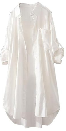 Elegant Blouse for Women - UK Long Sleeve Tunic Tops - Button Down Shirts Lapel Casual & Dressy Longline Office Work Plain Basic White XL