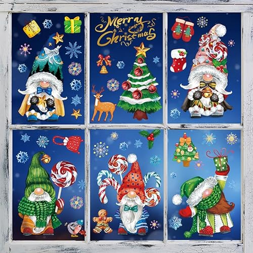YEJAHY 9 Stück Fensterbilder Weihnachten Selbstklebend, Wiederverwendbar Fenstersticker Weihnachten, PVC Christmas Window Stickers für Weihnachten Dekoration Fenster Türen (E)