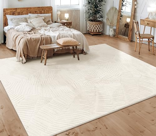 Paco Home Teppich Wohnzimmer Schlafzimmer Kurzflor Skandinavisches Boho Muster Geometrisch Rauten Motiv Einfarbig Weich Modern, Grösse:200x280 cm, Farbe:Creme 5