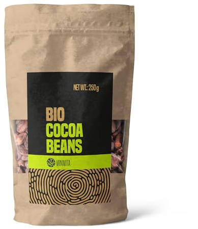 VanaVita Gesunder Snack Bio Kakaobohnen – Ungeröstet, 23 g Ballaststoffe pro 100 g, perfekt für Granola & Porridge, ohne Zusatzstoffe, hochwertige Qualität vom Theobroma-Kakaobaum, 250 g