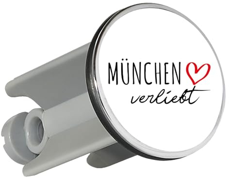 Huuraa Waschbeckenstöpsel München verliebt Geschenk | Universal Stopfen 4cm höhenverstellbar Abflussstopfen Geschenkidee Stöpsel mit Motiv für das Waschbecken