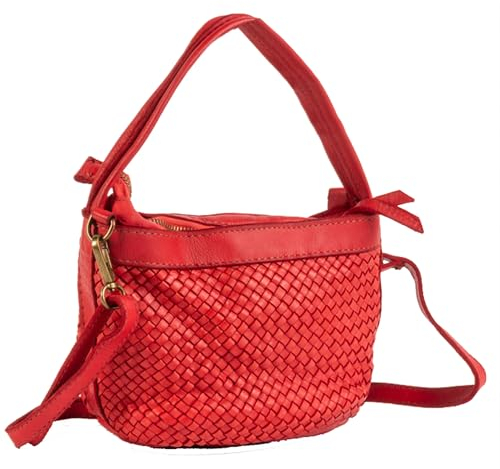 VIALESCARPE - Tasche aus weichem Leder, gewebt, geflochten, mit Reißverschluss, Damen, Rot, UNI, rot