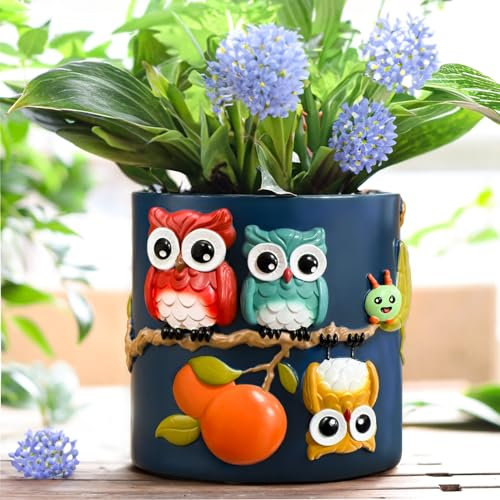 GUGUGO Niedliche Eulen-Blumentöpfe, einzigartige bunte Tier-Pflanzgefäße für Zimmerpflanzen, lustige, einzigartige Sukkulentententöpfe mit Drainage, ästhetische, eklektische Heimdekoration, flippiges
