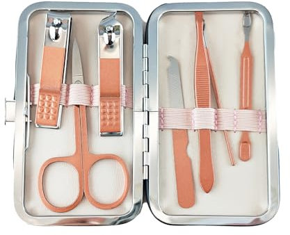 KuqitsBai Maniküre Set 7/15/18 pcs erhältlich Pediküre Kit Nagelset Nagelknipser, poliert Edelstahl Nageletui für Nagelpflege Beauty Zuhause und Reisen (Roségold 7er)