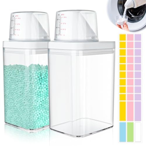 2pcs Waschmittelspender Mit Messbecher, 1100ml Luftdichter Waschpulver Aufbewahrungsbox, Mehrzweck Waschpulverspender, Waschpulver Dose Waschpulver-BehäLter, Waschmittelbox für WeichspüLer Waschpulver