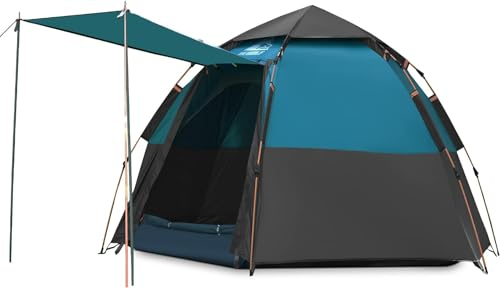 Hewolf Wasserdichtes sofortiges Campingzelt – 2/3/4 Personen einfach aufzubauen Kuppelzelte für Camping Doppellagiges Außenzelt kann als Pop-Up-Sonnenschutz verwendet Werden (Meerblau)