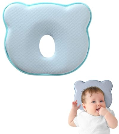 JOYOLA Babykissen, Babykissen Plagiozephalie Baby Kissen Gegen Plattkopf Baby Kissen Gegen Kopfverformung 100% Baumwolle Kinderkopfkissen Memory Schaum für 0-12 Monate Neugeborene Blau