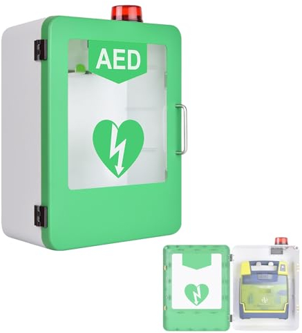 ELIKBH AED-Defibrillator-Schrank, tragbare Aufbewahrungsbox, Erste-Hilfe-Schrank, AED-Gerät, Wandmontage, Doppelschaltersteuerung für Heimschulen