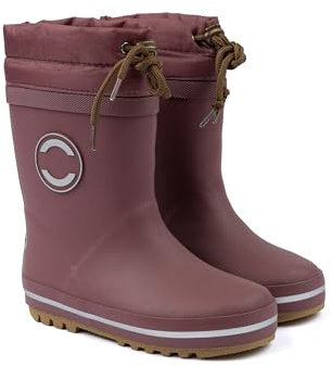 Mikk-line Stivali da acqua termici per bambini, stivali di gomma per bambini con lacci, stivali di gomma rivestiti con dettagli riflettenti, stivali da pioggia per bambini in gomma naturale, marrone,